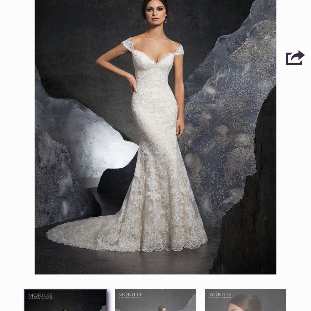 Mori Lee | 4 | Kindsry Off-Shoulder Lace Bridal Gown in Cream - Picture 2 of 14